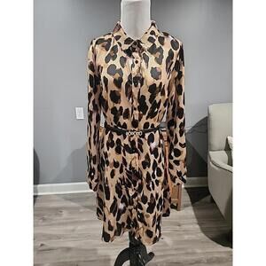 Impressions Women's Long Sleeve Animal Print Dress Size Small